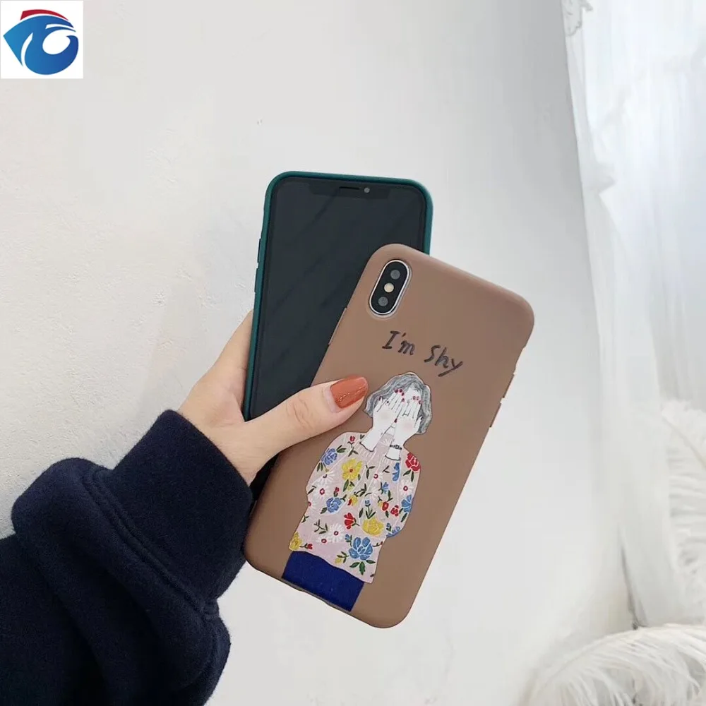 HUANQING Cute shy girl cell phone case For iPhoneXR XS Max 6 6S 7 7Plus 8 8Plus TPUprotection Phone liquid state soft case5
