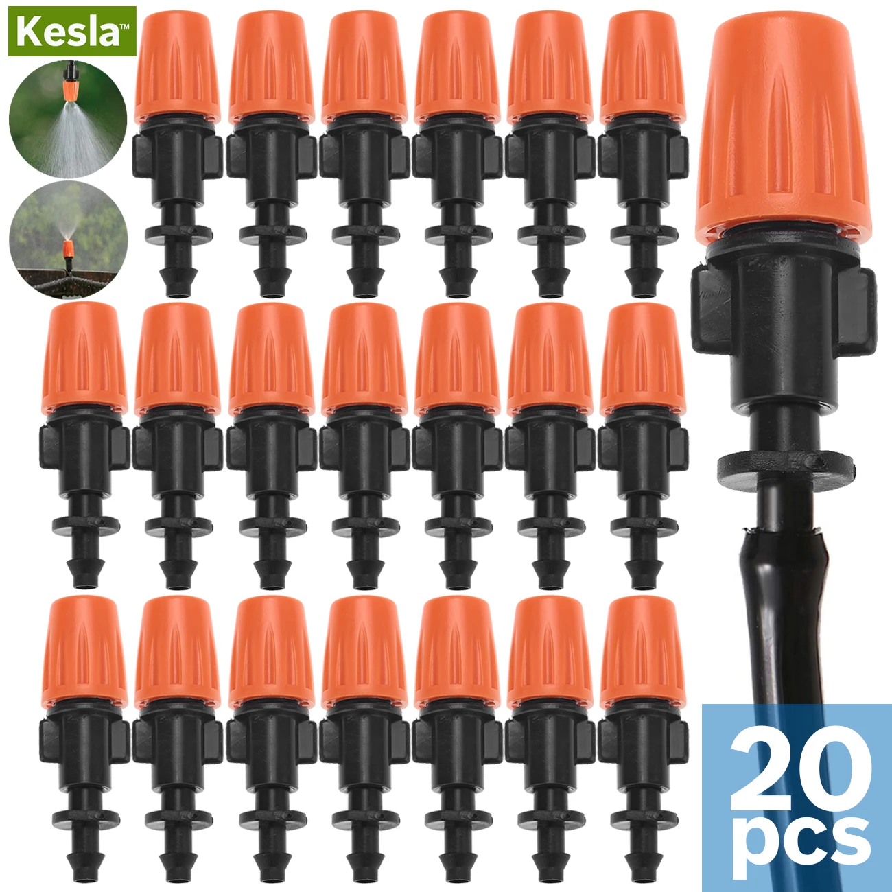 

KESLA 20PCS Adjustable Garden Drip Irrigation Misting Nozzles Micro Flow Head Drippers 0.8mm Spray Hose With 4/7mm Barb
