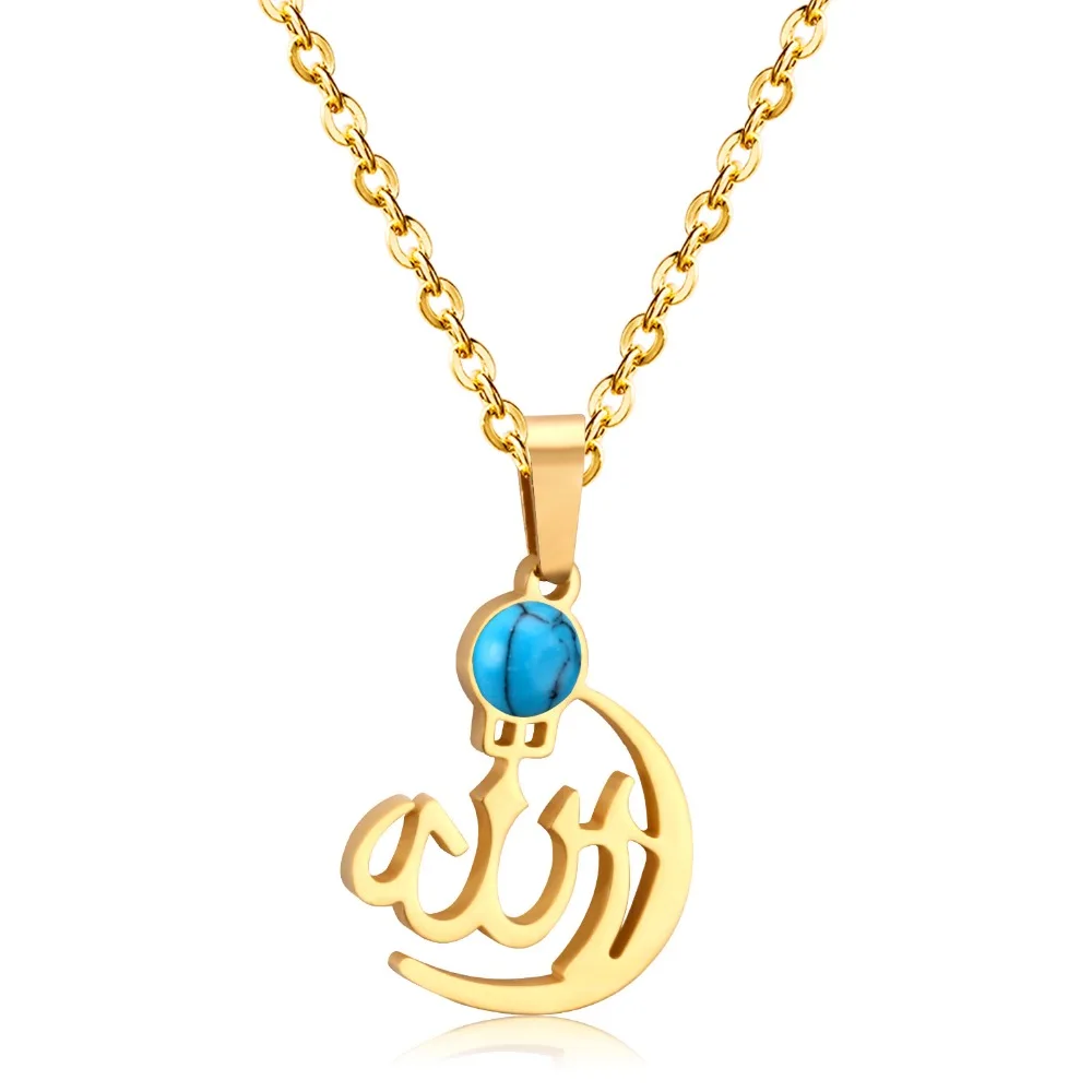 Muslim Allah Pendants & Necklaces Gold/Silver Blue Opals Chain