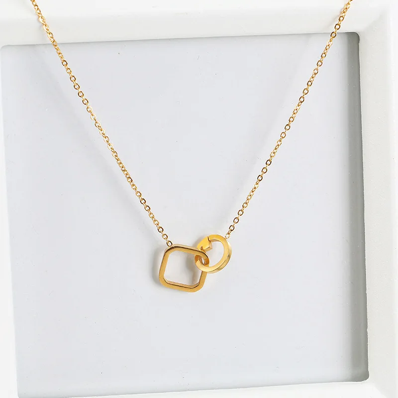 Titanium Stainless ''G'' Initial And Square Pendant Necklace Gold