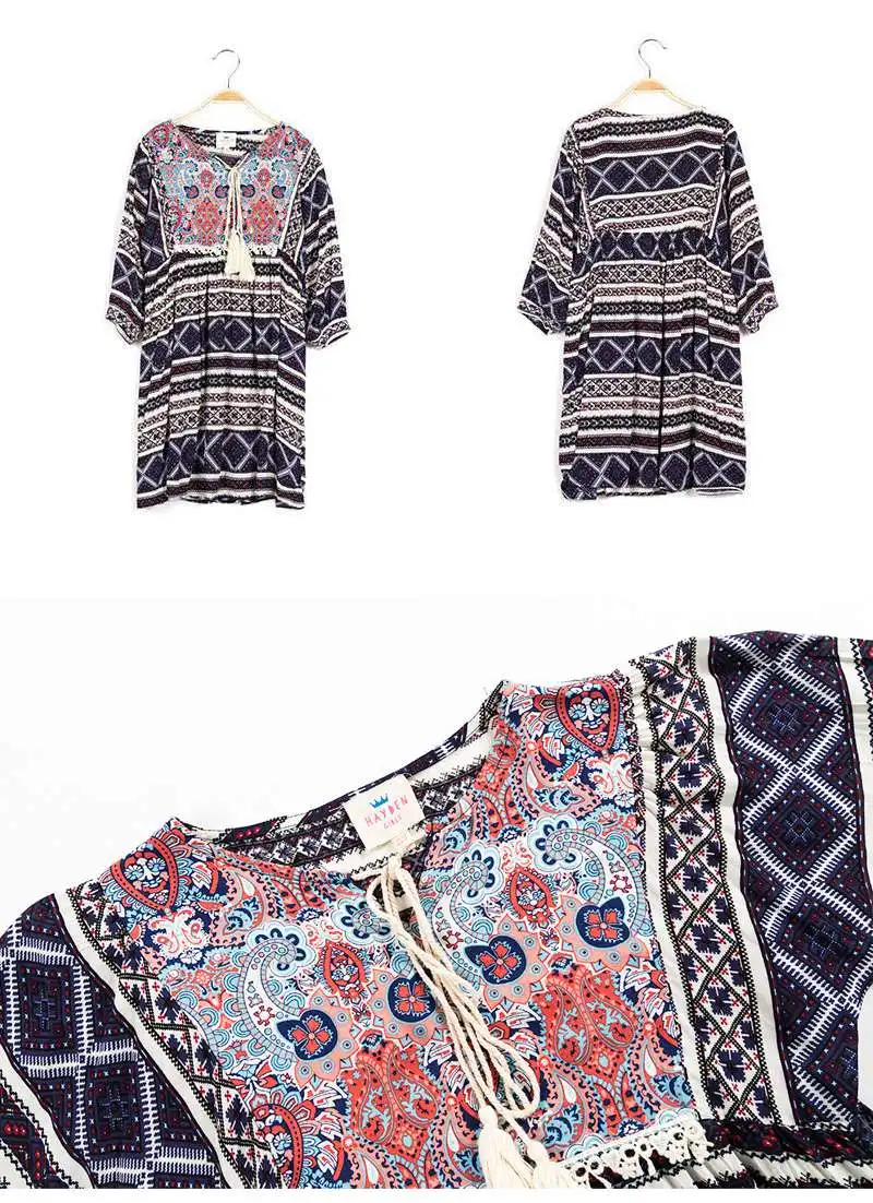 Printed Peasant Dress G5014-5