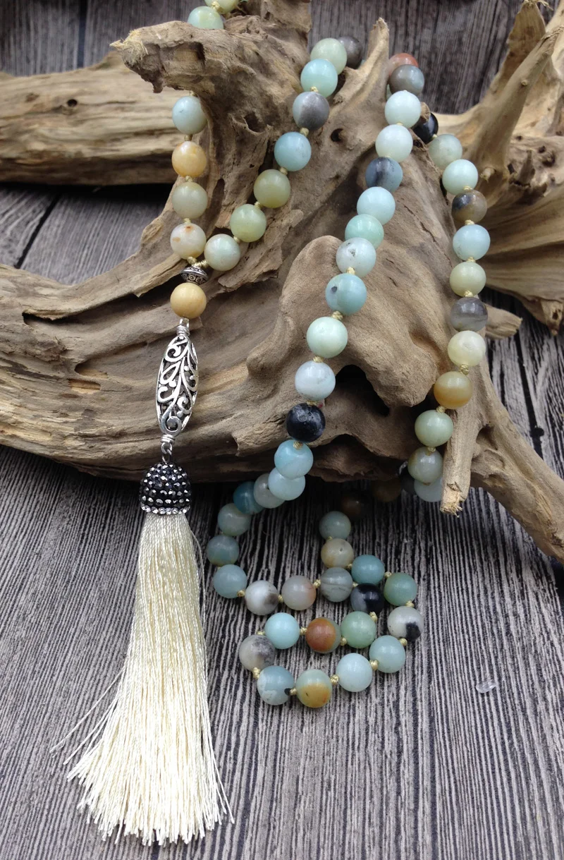 Tooth Tassel Leaf Pendant Charm ite Beads Handmade Necklace