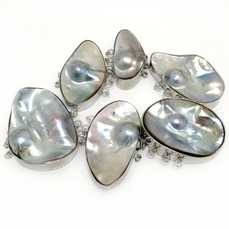 

Three rows 50mm Natural Gray Saltwater Mabe Pearl Necklace Jewelry Clasp