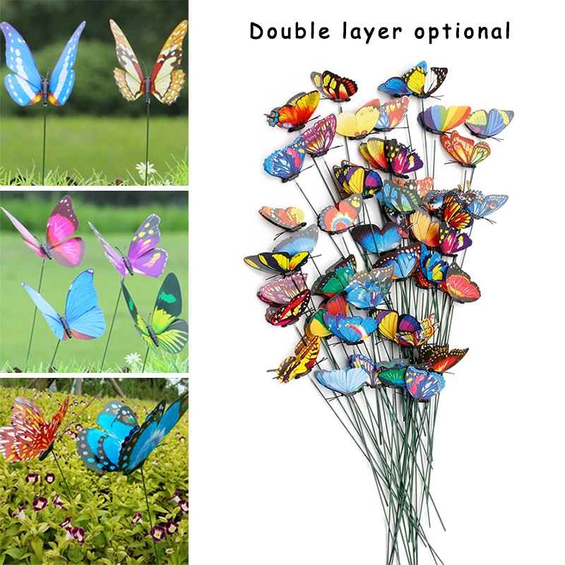 

2019 New Artificial Butterfly Garden Decorations Simulation Butterfly Stakes Yard Plant Lawn Decor Fake Butterfly Random Color