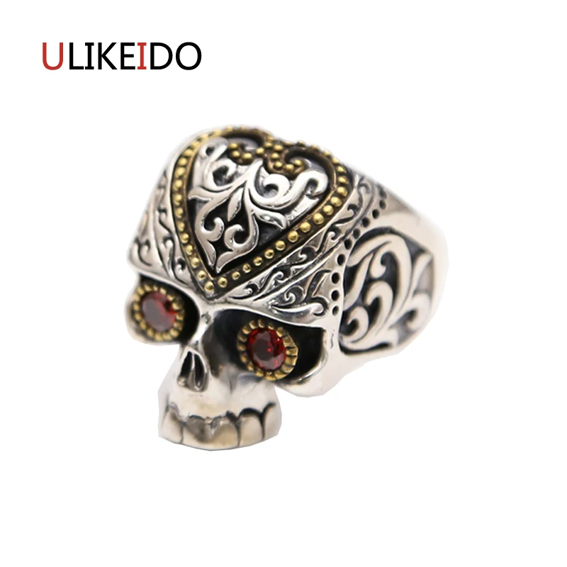 

100% Pure 925 Sterling Silver Jewelry Skull Open Fashion Domineering Skeleton Punk Pirate Ring For Men Gift Rings 284