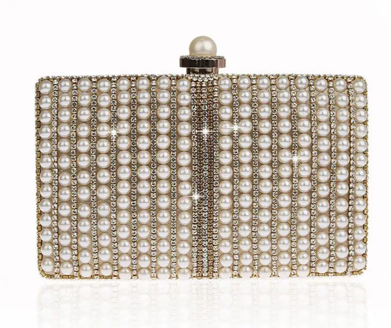 Luxy Moon Gold Pearl Wedding Clutch Bag Front View