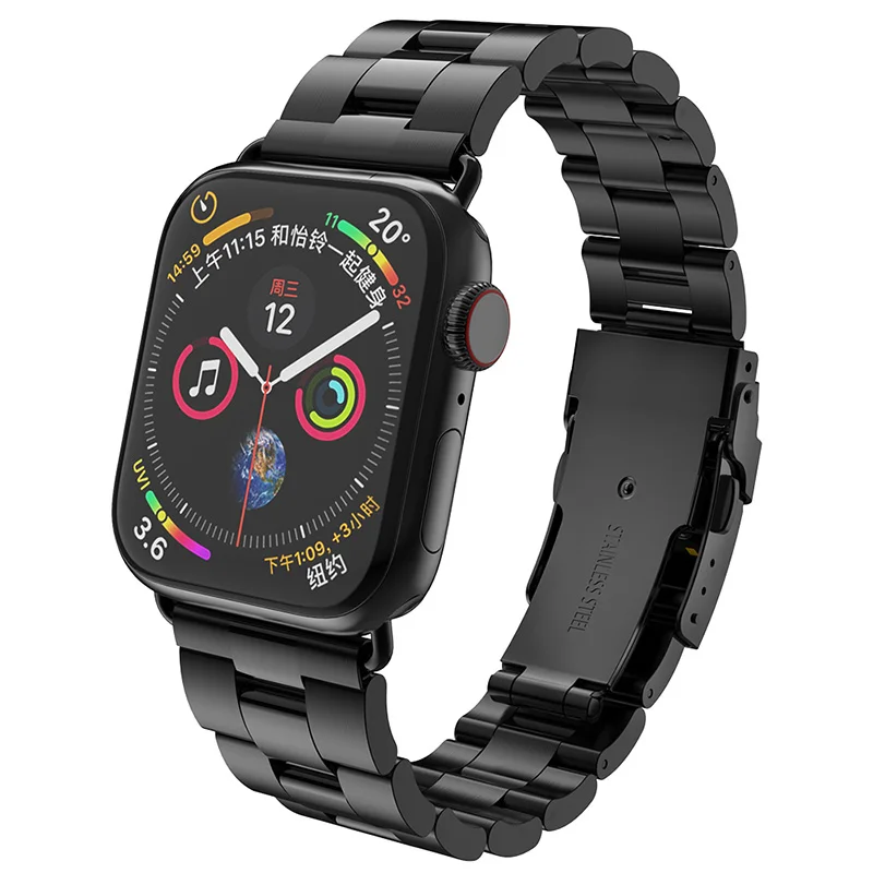 HOCO Band для Apple Watch Series 5 4 3 2 1 Двойная безопасная пряжка из нержавеющей стали для смарт-ремешка для часов для iWatch 5 44-миллиметровый 40-миллиметровый ремешок - Цвет ремешка: Черный