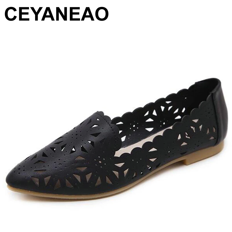 CEYANEAONew damen sandalen schuh Frau Echtem Leder Flache Schuhe Mode Hand-genäht Leder Faulenzer Weiblichen loch schuhe Frauen E977