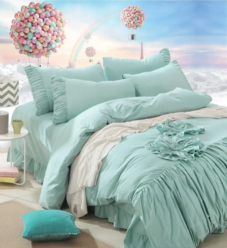 Best Princess Style Manual Applique 100% Cotton 4pcs Bedding Sets Peony Embroidery Duvet Cover Set Queen King Size Lace Edge Bedsheet