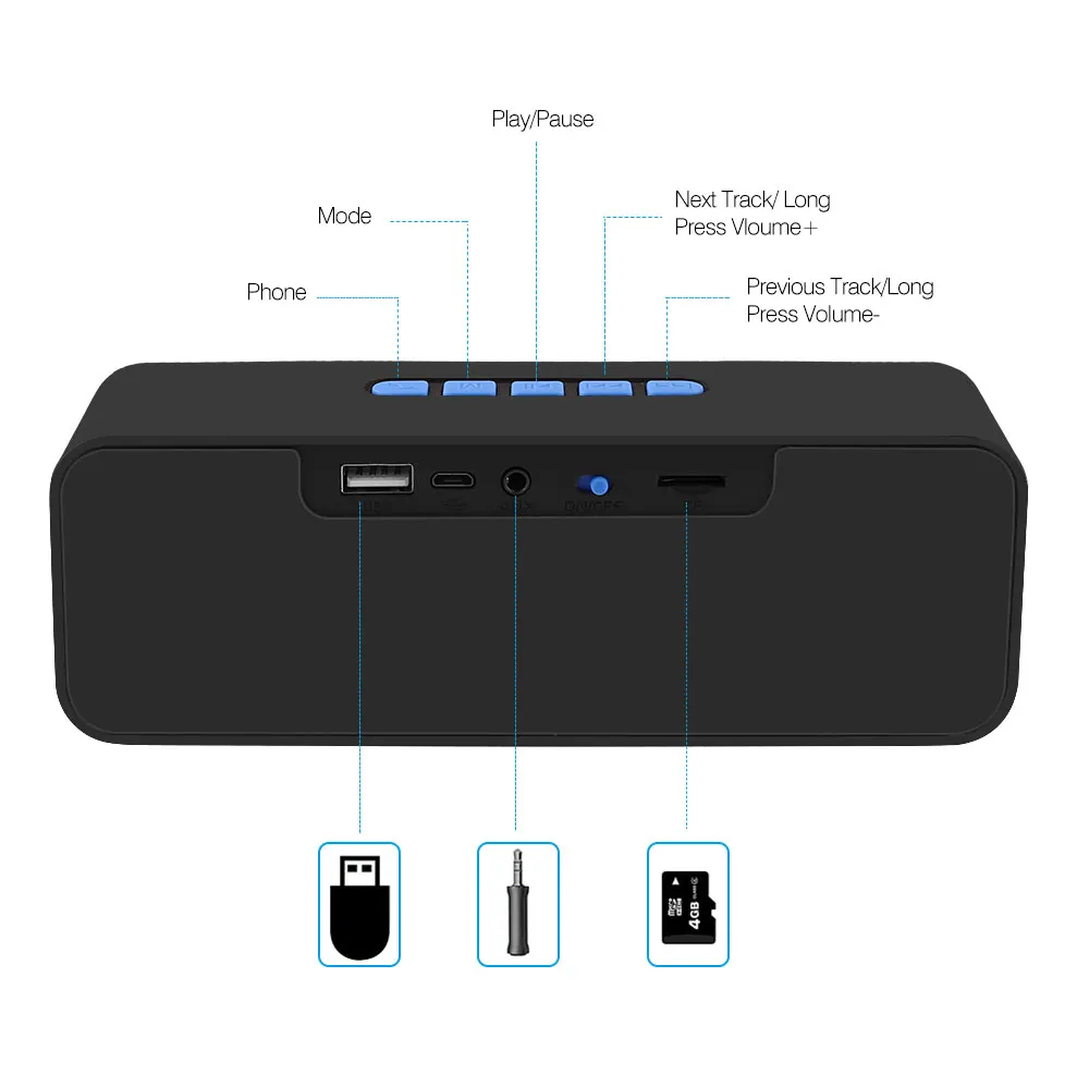 HENZIN портативный Bluetooth динамик беспроводная стерео Колонка fm-радио USB AUX TF карта громкой связи для iPhone Xiaomi динамик s