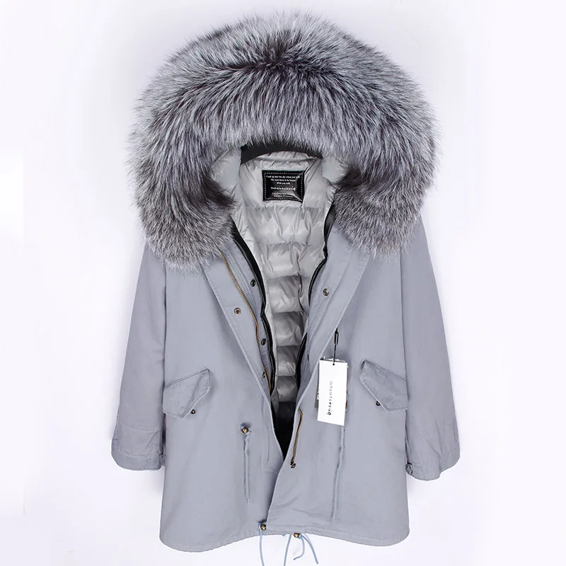 

2018 Winter Jacket Women Real Fur Coat Long Parka Silver Parkas Real Raccoon Fur Duck Down Coat Thick Warm Outerwear Top Brand