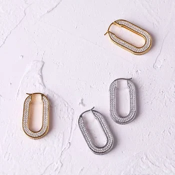 

2019 Fashion Luxury Brand Jewelry Dubai Silver Color Hoop Earrings Glittering AAAA+ Zircon For Women High Quality Bijoux