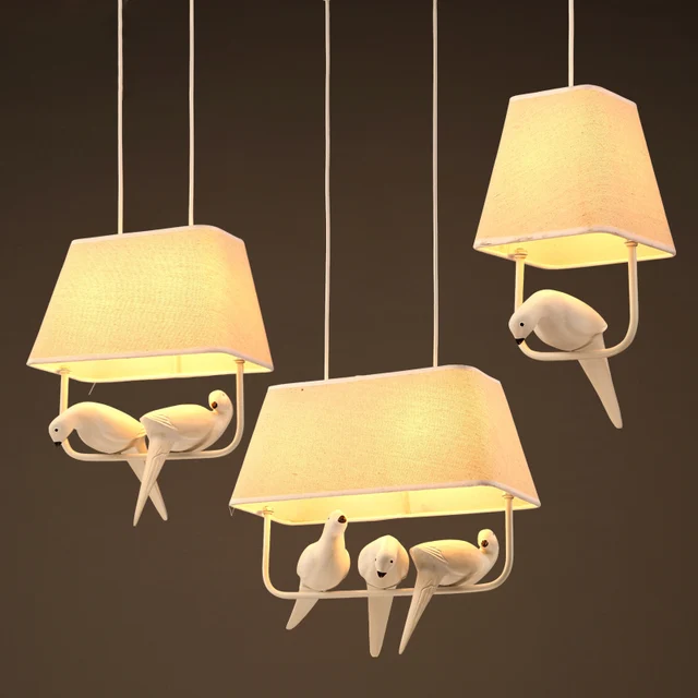 Modern Resin Bird Hanging Light Fabric Shade Pendant Lamp Modern Resin Bird Hanging Light Fabric Shade Pendant Lamp Bedroom Foyer Balcony Dining Room Artistic Lighting Pl567