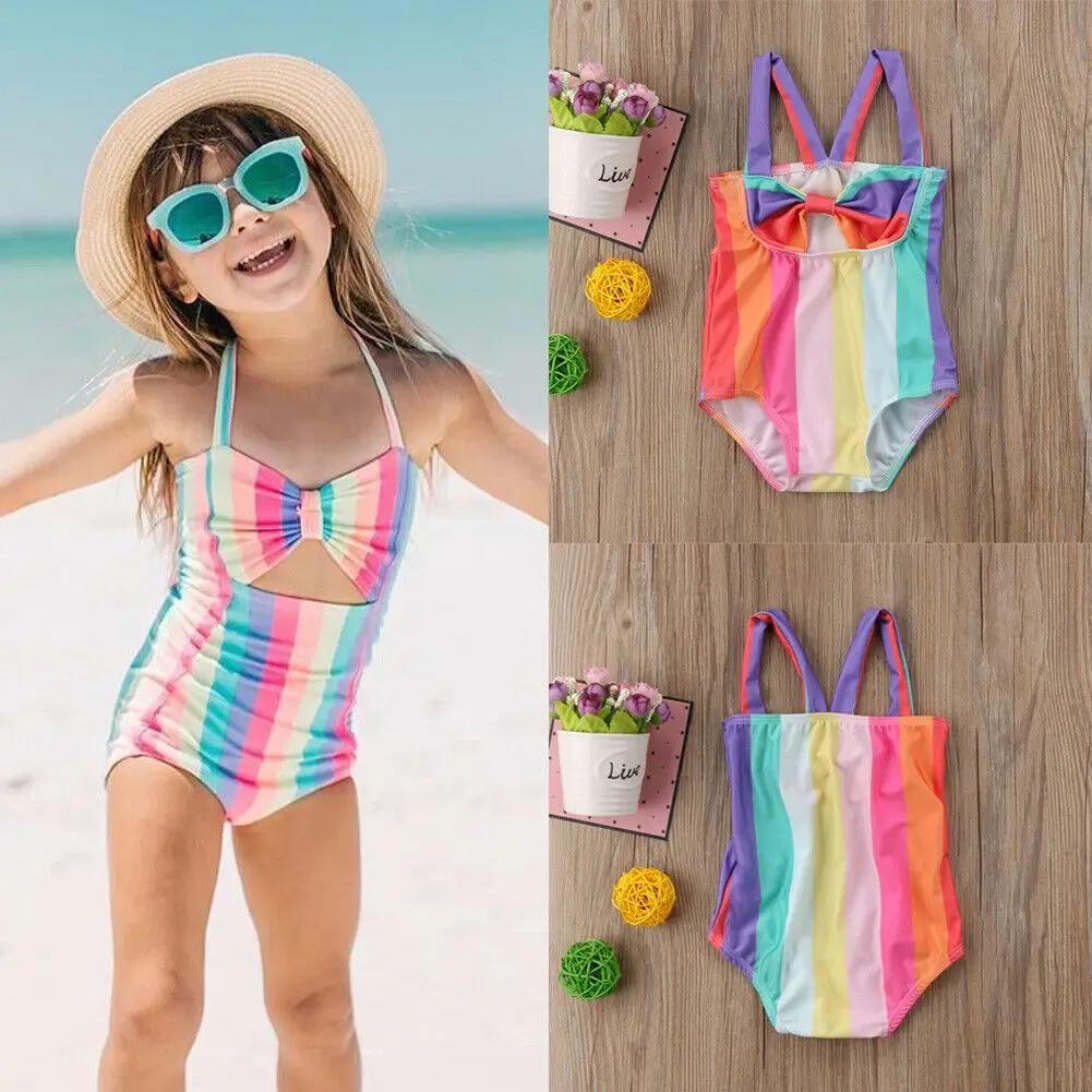 rainbow stripe one piece swimsuit