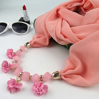 Шифоновый цветочный шарф ожерелье для женщин Роза Бохо воротник чокер женский роскошный тюрбан снуд бандана сплошной черный Богемный ювелирные изделия - Окраска металла: 11