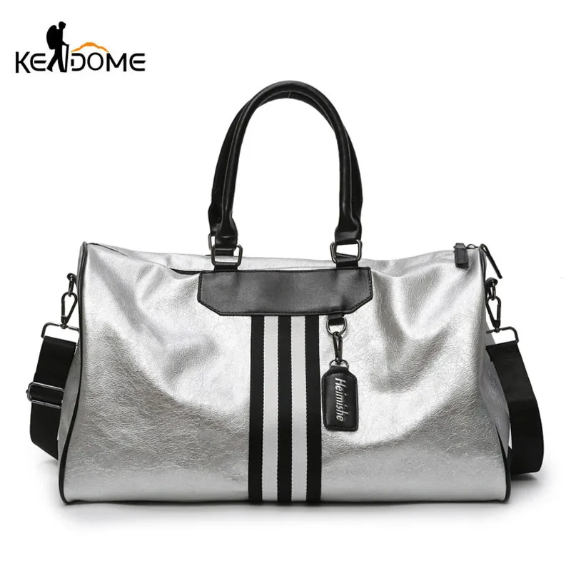 

Women Soft Leather Fitness Gym Bags for Men Striped Webbing Training Shoulder Sport Bag Handbag Travel Bag Sac De Sports XA2WD