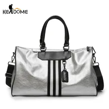 Women Soft Leather Fitness Gym Bags for Men Striped Webbing Training Shoulder Sport Bag Handbag Travel Bag Sac De Sports XA2WD