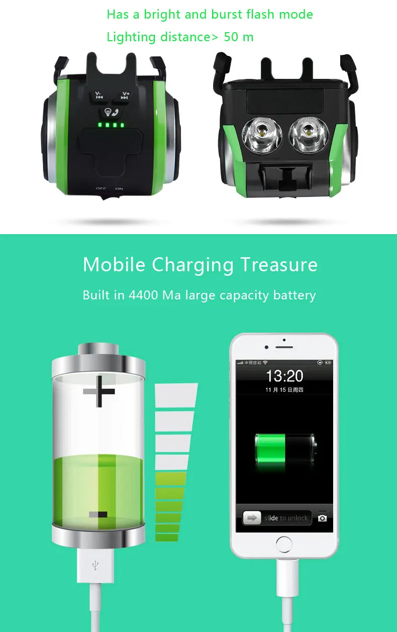 Top ROCKBROS 5 In 1 Double LED Bicycle Light+Bluetooth Audio MP3 Player Speaker+Charging Power Bank+Ring Bell+Bicycle Phone Holder 2 Top ROCKBROS 5 In 1 Double LED Bicycle Light+Bluetooth Audio MP3 Player Speaker+Charging Power Bank+Ring Bell+Bicycle Phone Holder 2