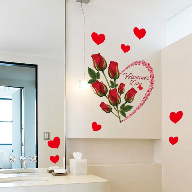 

[Fundecor] heart red rose wall stickers home decor living room bedroom bathroom kitchen wall decals poster self adhesive film