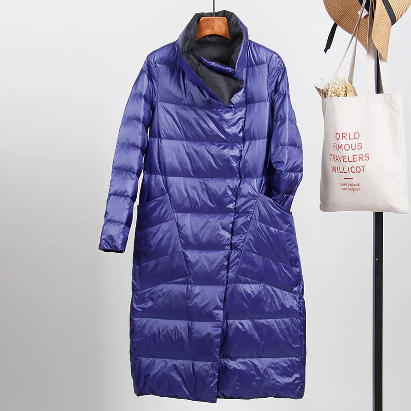 Fitaylor Blanc Duvet de Canard Ultra Lumière Veste Femmes D'hiver Double Face Mince Vers Le Bas Manteau Unique Poitrine Parkas - 2