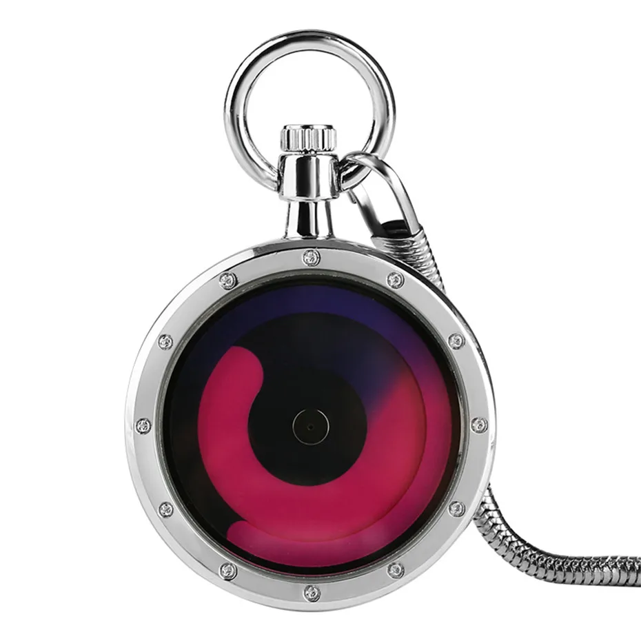 

Fashion Pocket Watch for Men and Women Stainless Steel Purple Round Dial Quartz Creative Sport Clock for Unique Gifts