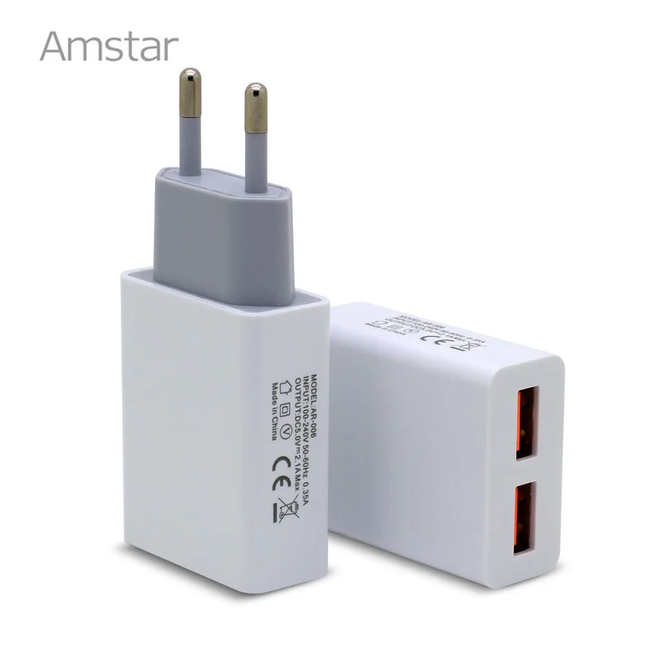 Amstar тонкий двойной USB зарядное устройство для телефона ЕС/США штекер Макс 2.1A Смарт Быстрая зарядка мобильное зарядное устройство для iPhone для samsung Xiaomi