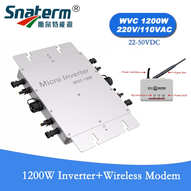 

Wireless WVC 1200W MPPT on grid Micro Inverter comes with Modem with 433/462MHz Communication Function, 22-50VDC to AC110V/230V
