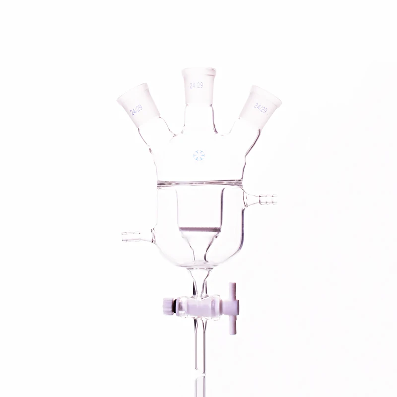 Двухслойная цилиндрический три шеей Круглый колбу 50 мл 24/29, мезонин рубашкой реактор колбу с песком, PTFE переключатель