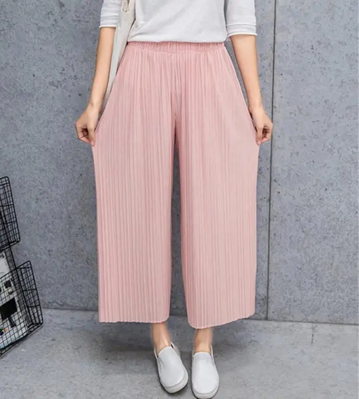 

Spring and summer new women's pants solid color pleated wide-leg pants casual pants