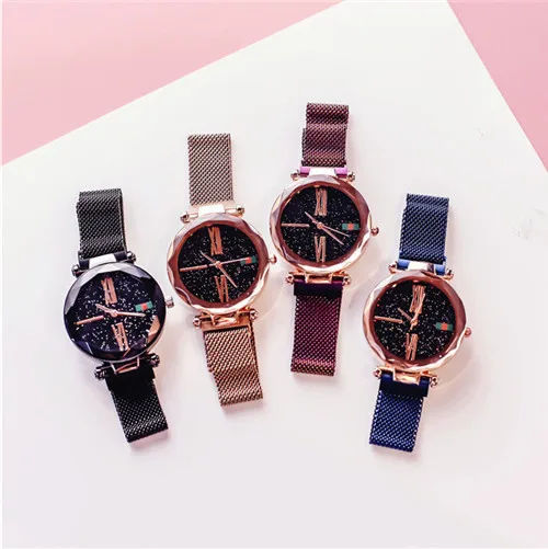 

Popular Women Watches Fashion Elegant Magnet Buckle Mysterious Purple Lady Wristwatch 2019 Starry Sky Roman Numeral Gift Clock