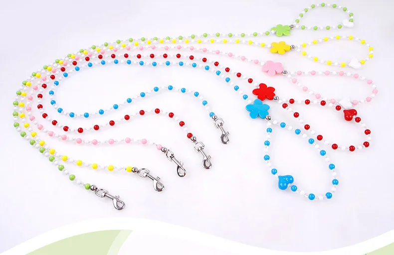 

200pcs/lot Cute Small Pet Dog Collar Good Quality Pearl Beads Linked Rope Training Leash Puppy Cat Leash Pet Products