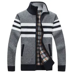 Для мужчин больше добавить шерстяной свитер в полоску 2019 ярдов новый молния вязание кардиган осенью и зимой отдыха