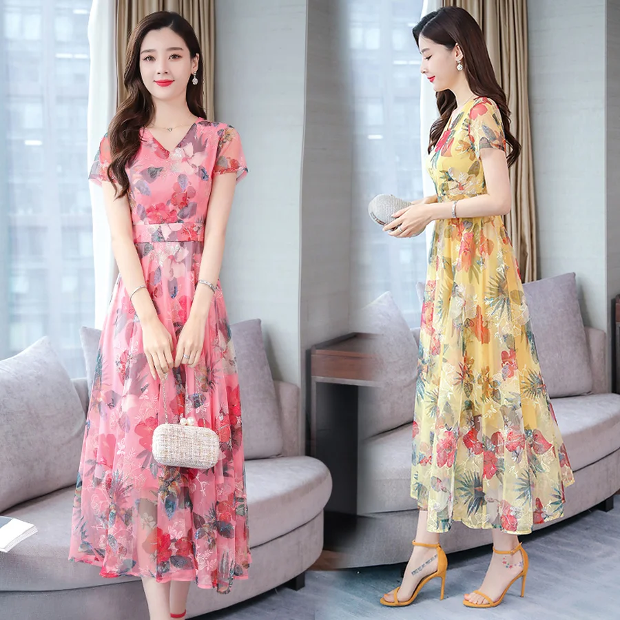 Элегантные цветочные шифоновые Boho летние миди-платья винтажные 3XL плюс размер пляжный Макси-сарафан с принтом женские облегающие вечерние платья