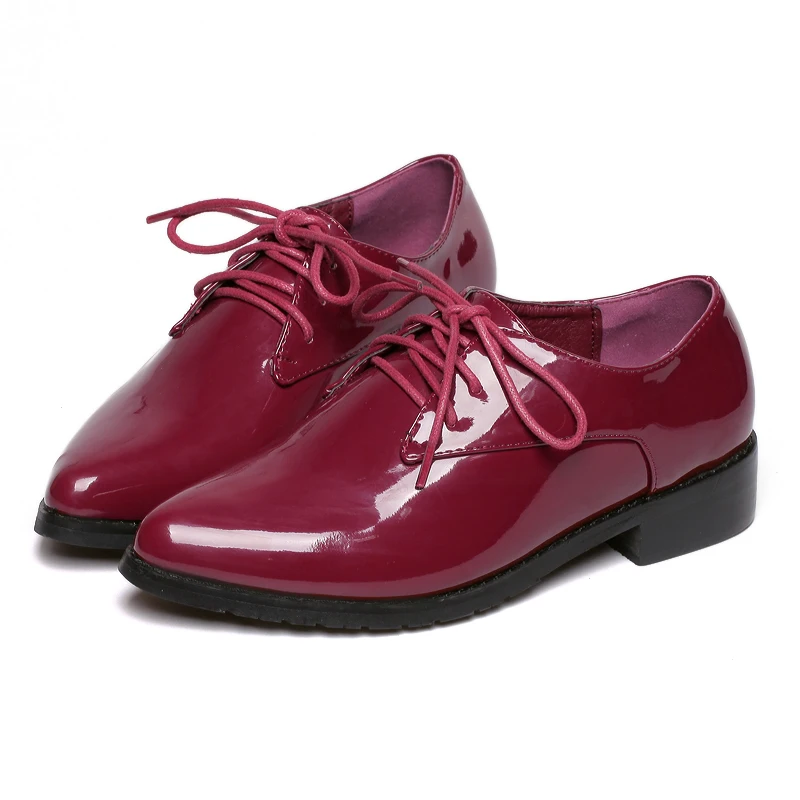 

2017 New Lace Up Oxford Shoes for Women Branded Pointed Toe Womens Flats Fashion Ladies Casual Shoes Hot Sale Black Red