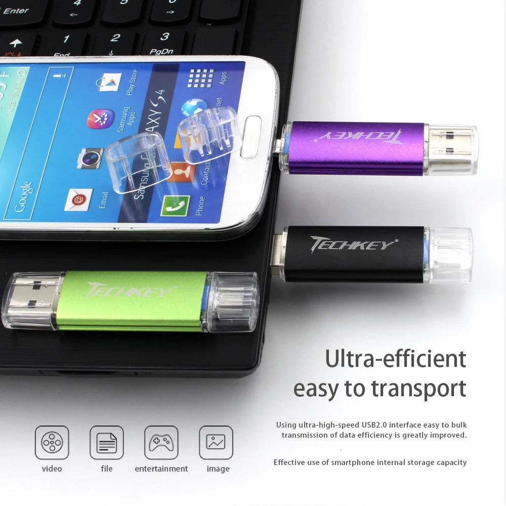 new TECHKEY OTG usb 3.0 32gb usb flash drive 3.0 64gb pen drive 16gb memoria cel usb stick pendrive gift for samsung mobile