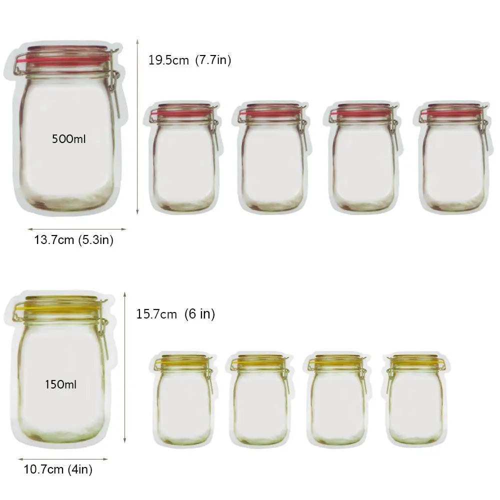 12 шт. мешков на молнии Mason Jar Многоразовые Пакеты для закусок герметичные пакеты