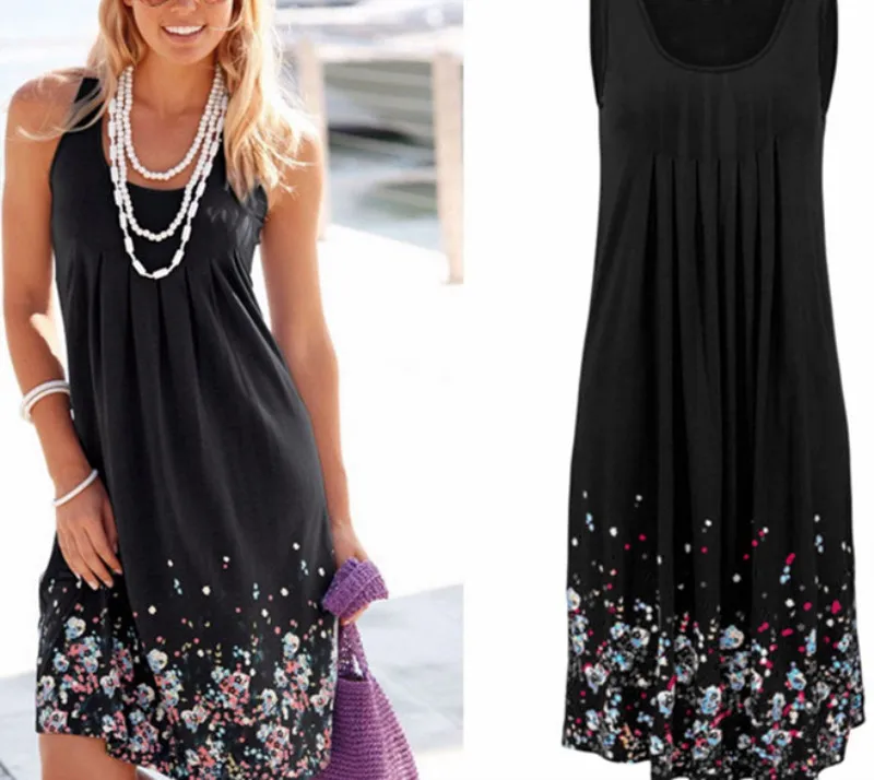 Womens Floral Sundress knee Length Summer Loose sleeveless dresses new ...