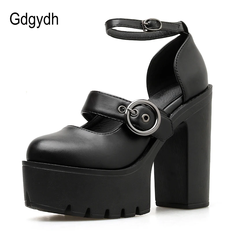Женские туфли лодочки Gdgydh черные с пряжкой на высоком каблуке ремешком щиколотке
