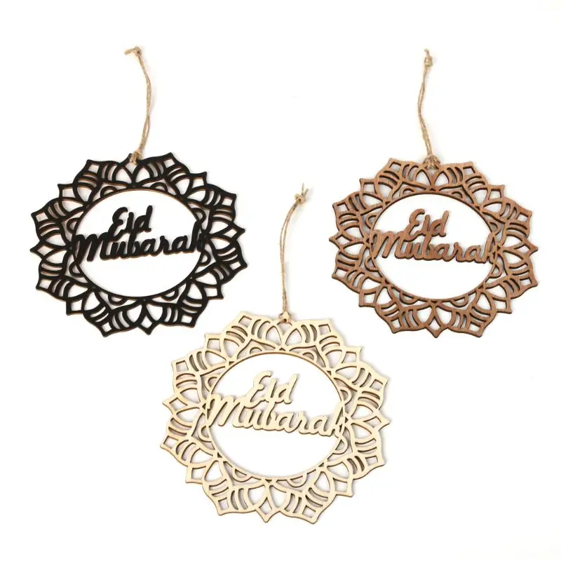 

3Pcs Islam Eid Ramadan Mubarak Decorations Wooden Hanging Wreath Baubles Home Ornament DIY Craft