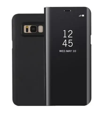 black Смарт-Зеркало Покрытие кожаный флип чехол для samsung Galaxy Note8 A8 ясно, кожа для samsung S9 S8 плюс S7 - Цвет: black