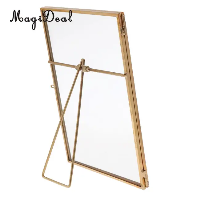 Vintage Metal & Glass Freestanding Photo Display Picture Frame Portrait