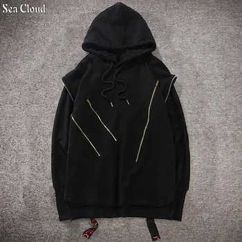 

Free shipping Plus size european version zipper outerwear large male 8xl turn-down collar hiphop black Sweatshirts with hoody