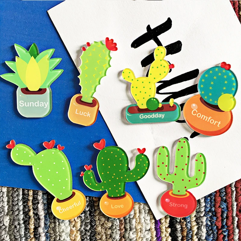 

1 PC Cartoon Print Words Cute Cactus Plants Brooches Acrylic Brooches Badge Backpack Brooch Pins On Bag Clothing Decor Brooches