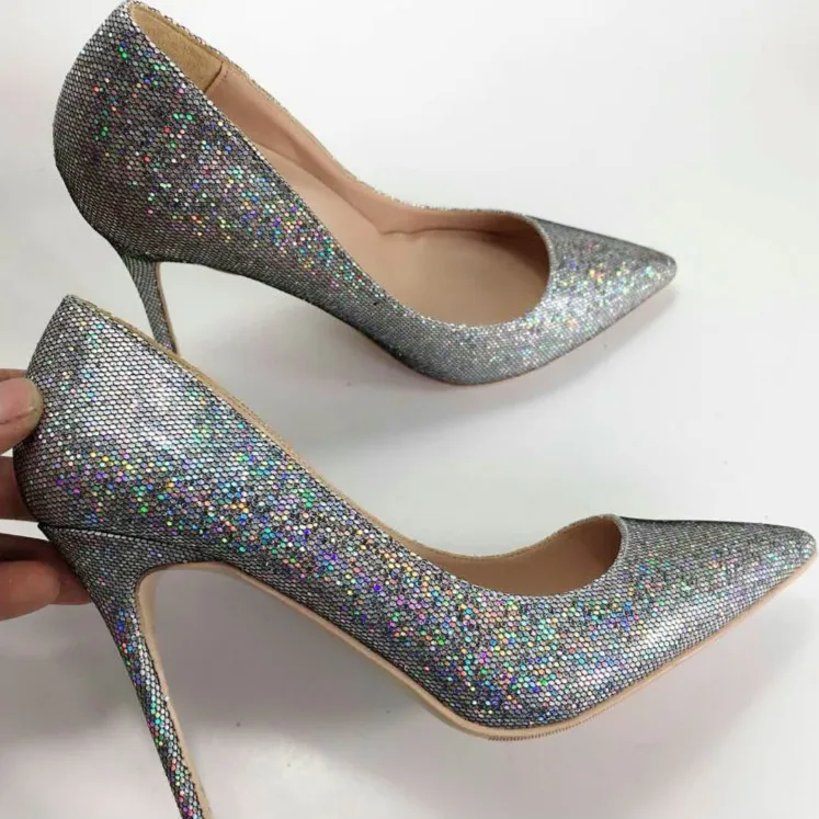 

Keshangjia 2018 Women Pumps Bling High Heels Women Pumps Glitter High Heel Shoes Woman Sexy Wedding Party Shoes Silver