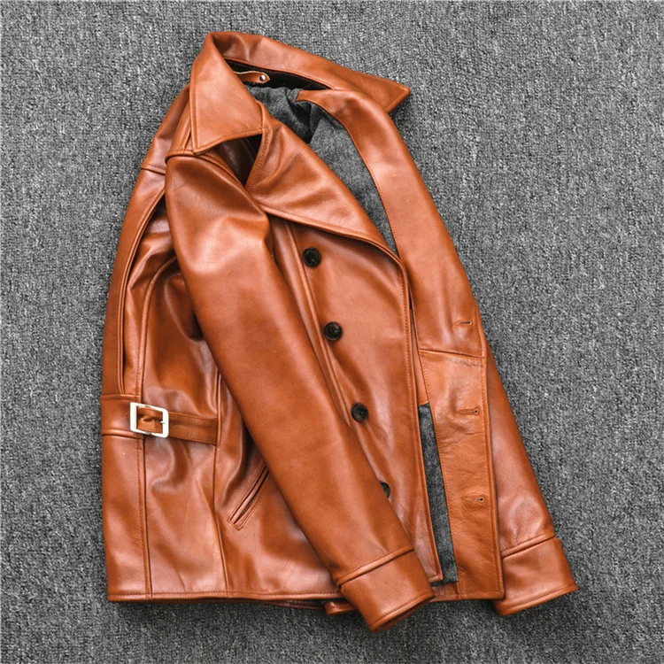 Free shipping.Brand US oil wax cowhide biker coat,mens slim genuine leather Jacket,vintage casual style jacket,fashion sales