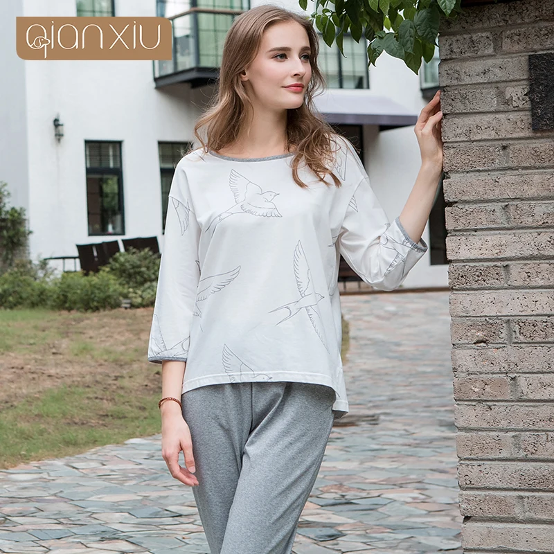 

Women's solid color comfortable summer dress 2018 2 piece set women home service 91845