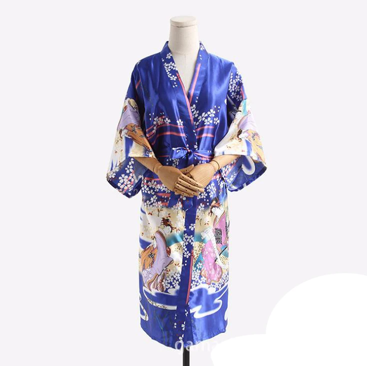 Бренд Дизайн красоты Шелковый халат платье Лето японские кимоно халат женский с цветочным принтом длинные кимоно Ночная рубашка платье