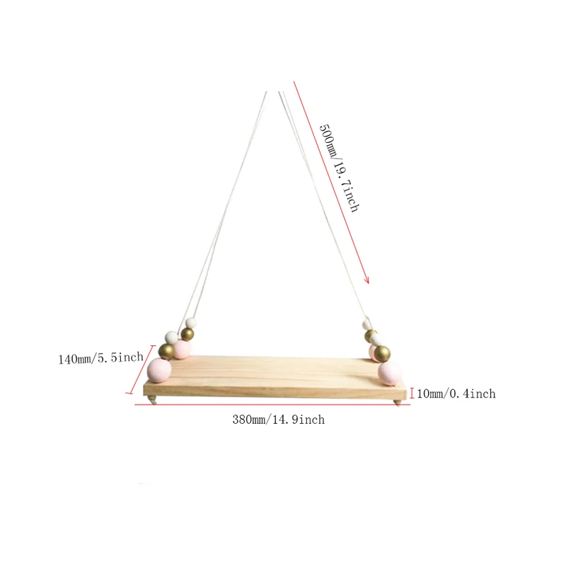 Деревянный стеллаж для хранения в скандинавском стиле, полки из соснового дерева с бусинами для детской комнаты, декоративная Подвесная подставка, украшения для дома - Цвет: F