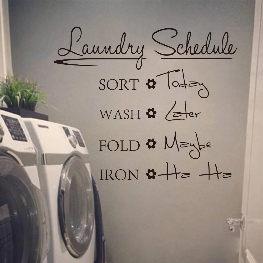 Laundry Schedule Wash Sort Fold Iron Quote Wall Sticker Washing Room Bathroom Laundry Room Lettering Wall Decal Vinyl Decor  (1)