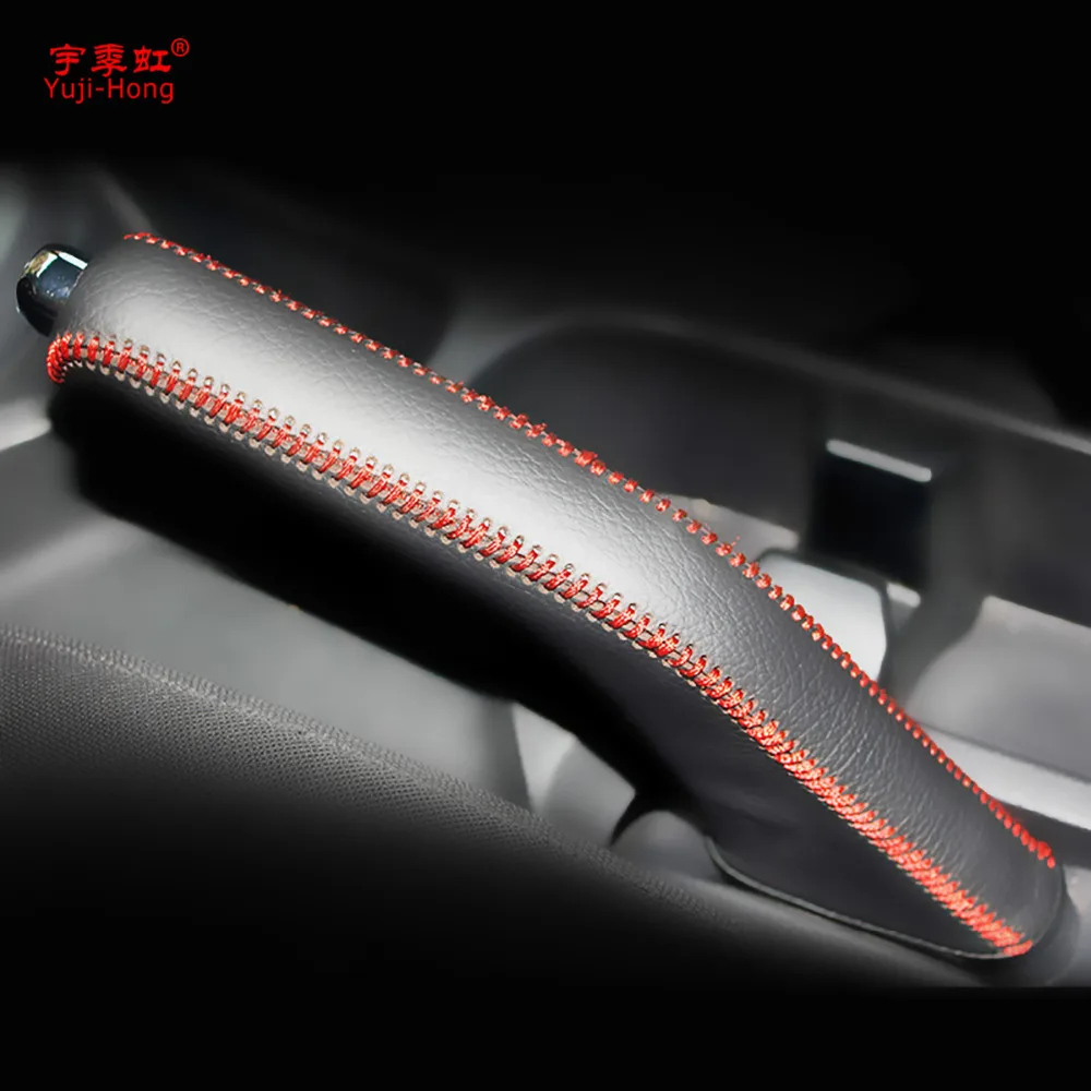 Yuji-Hong Car Handbrake Covers Case for KIA K2 2011-2015 Auto Handbrake Grips Car-styling Genuine Leather Cover Black